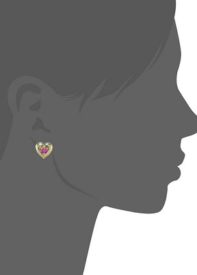 Estele 24 Kt Gold Plated CZ Ruby Heart Stud Earrings - Indian Silk House Agencies