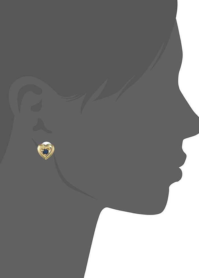 Estele 24 Kt Gold Plated CZ Sapphire Heart Stud Earrings - Indian Silk House Agencies