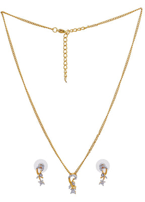 Gold Plated CZ Flower Curl Necklace Set - Indian Silk House Agencies