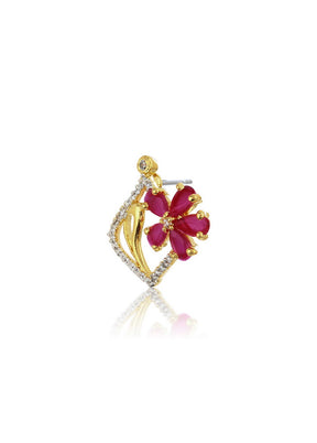 Estele Girls Womens 24K Gold and Silver Plated Brass Metal American Diamond Ruby flower Bouquet Stud - Indian Silk House Agencies