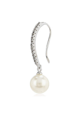 Estele Rhodium Plated Slender diamond studded pearl Drop Earrings - Indian Silk House Agencies