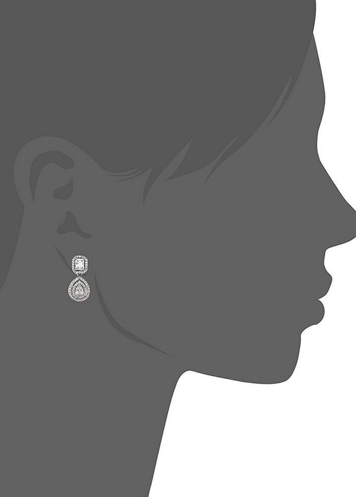 Estele Non Precious Metal Rhodium Plated American Diamond Radiant Pear Halo Drop Earrings For Girls - Indian Silk House Agencies