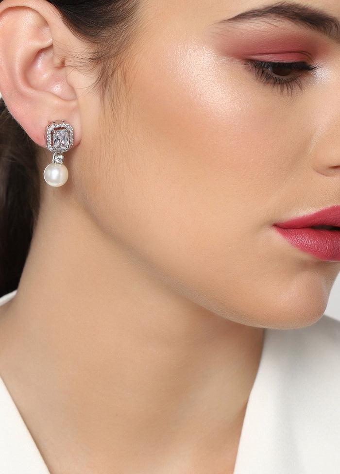 Estele American Diamond Pearl Drop Earrings - Indian Silk House Agencies