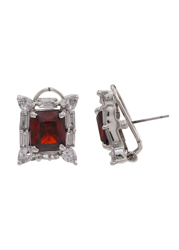 Estele Non Precious Metal 24 Kt Gold and Silver Plated American Diamond Ruby Stud Earrings for Girls - Indian Silk House Agencies
