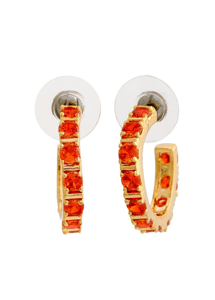 Estele 24 Kt Gold Plated Emerald CZ Hoop Earrings - Indian Silk House Agencies