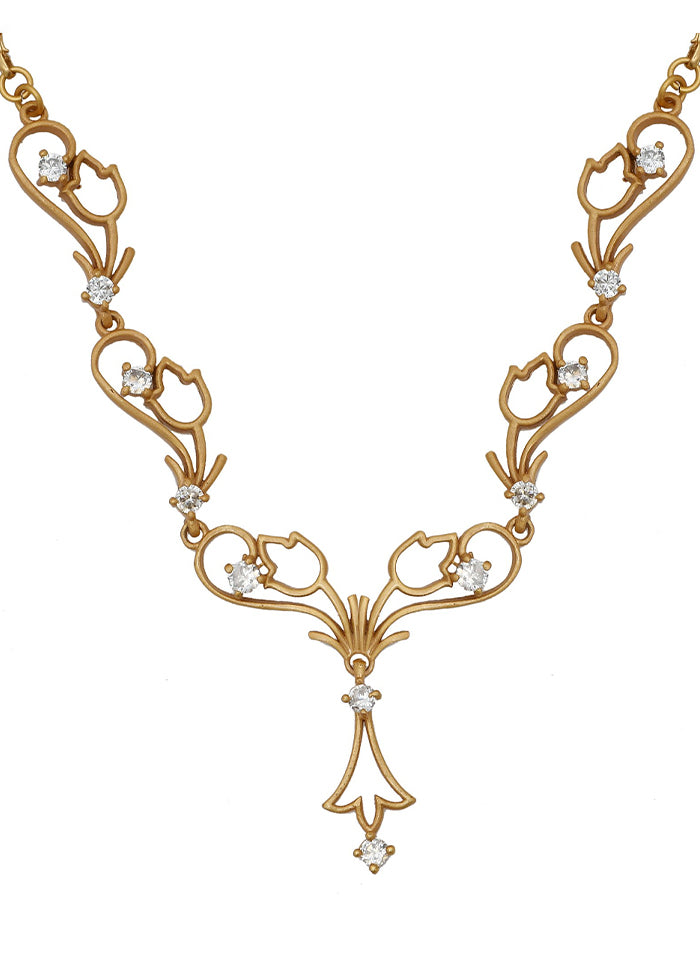 Gold Plated CZ Tulip Bloom Designer Necklace Set - Indian Silk House Agencies
