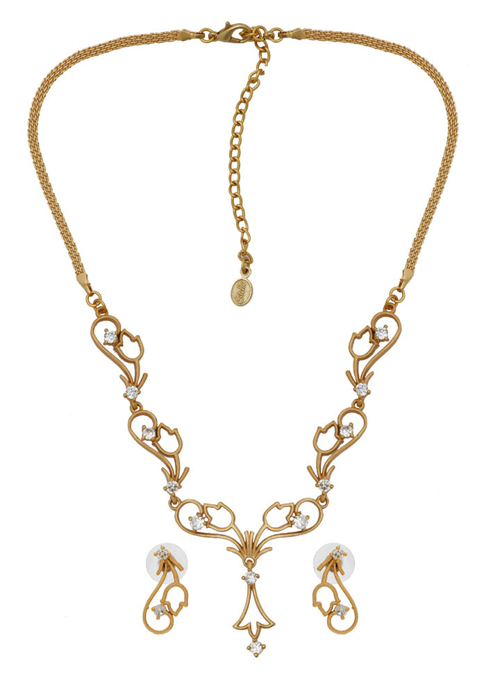 Gold Plated CZ Tulip Bloom Designer Necklace Set - Indian Silk House Agencies