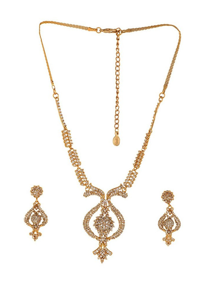 Gold Plated CZ Sparkling Necklace Set - Indian Silk House Agencies