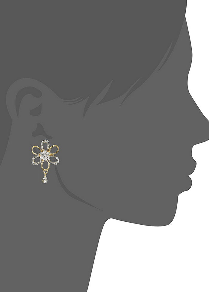 Estele 24 Kt Gold Plated American diamond Flower Drop Earrings - Indian Silk House Agencies