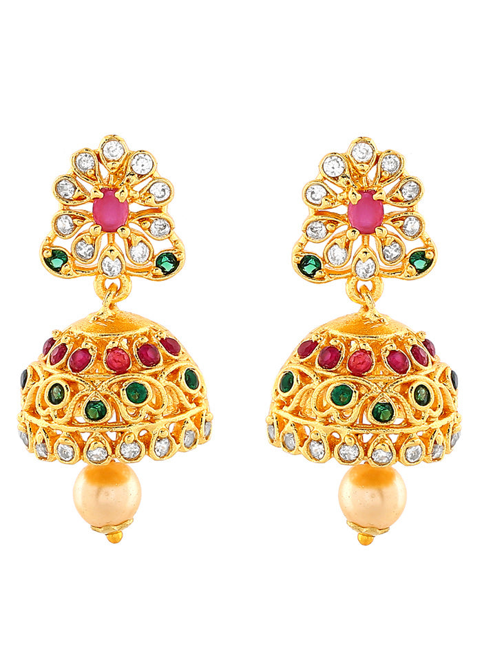 Gold Plated CZ Intricate Jhumki Earrings - Indian Silk House Agencies