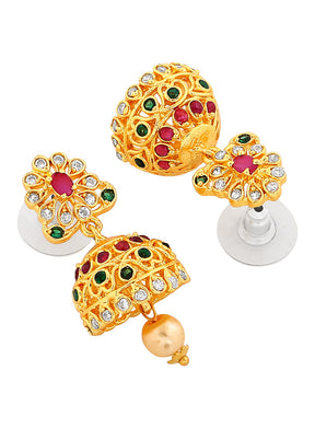 Gold Plated CZ Intricate Jhumki Earrings - Indian Silk House Agencies