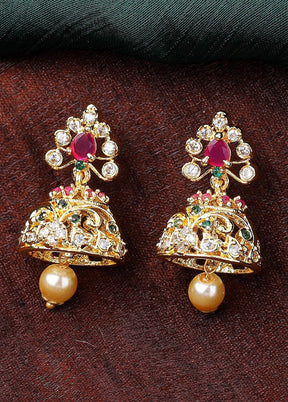 Gold Plated CZ Gorgeous Designer Jhumki Earrings - Indian Silk House Agencies