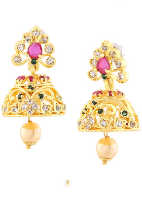 Gold Plated CZ Gorgeous Designer Jhumki Earrings - Indian Silk House Agencies