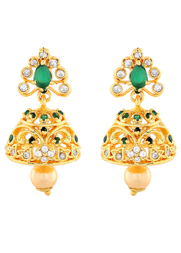 Gold Plated CZ Splendid Jhumki Earrings - Indian Silk House Agencies