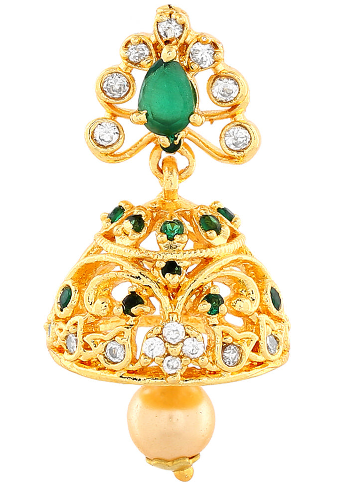 Gold Plated CZ Splendid Jhumki Earrings - Indian Silk House Agencies