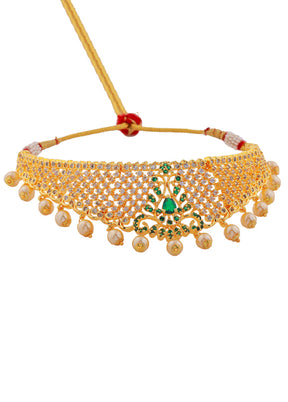 Gold Plated CZ Traditional Bridal Choker Set - Indian Silk House Agencies