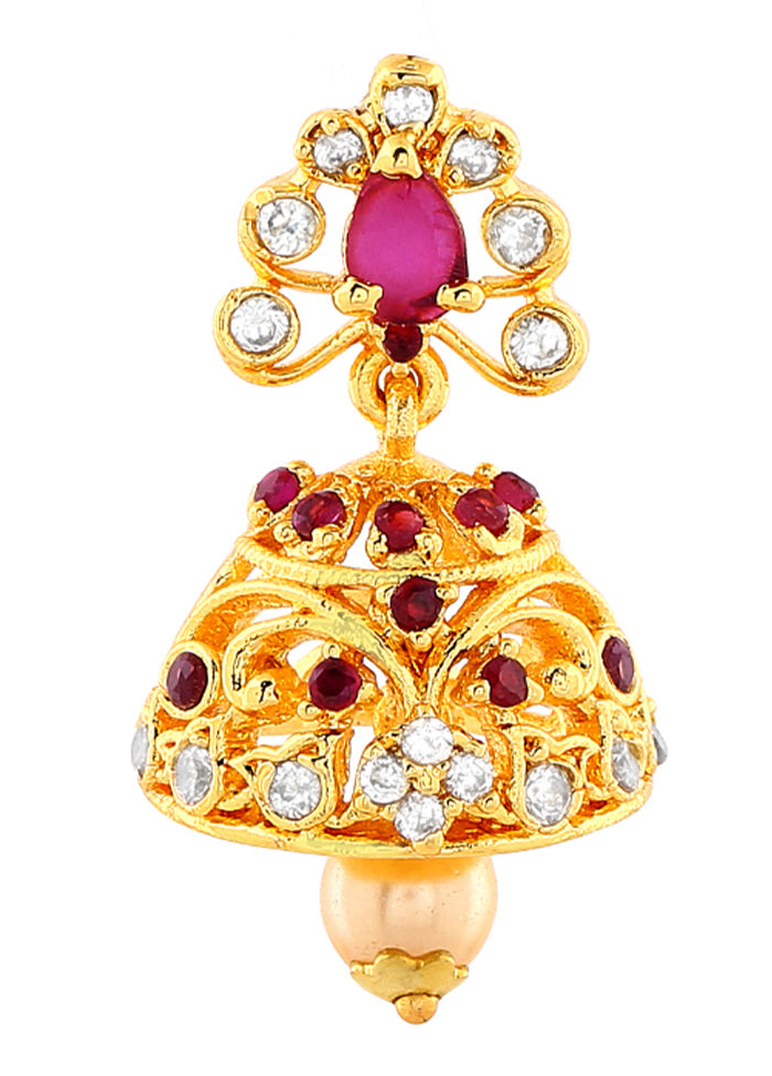 Gold Plated CZ Sparkling Jhumki Earrings - Indian Silk House Agencies