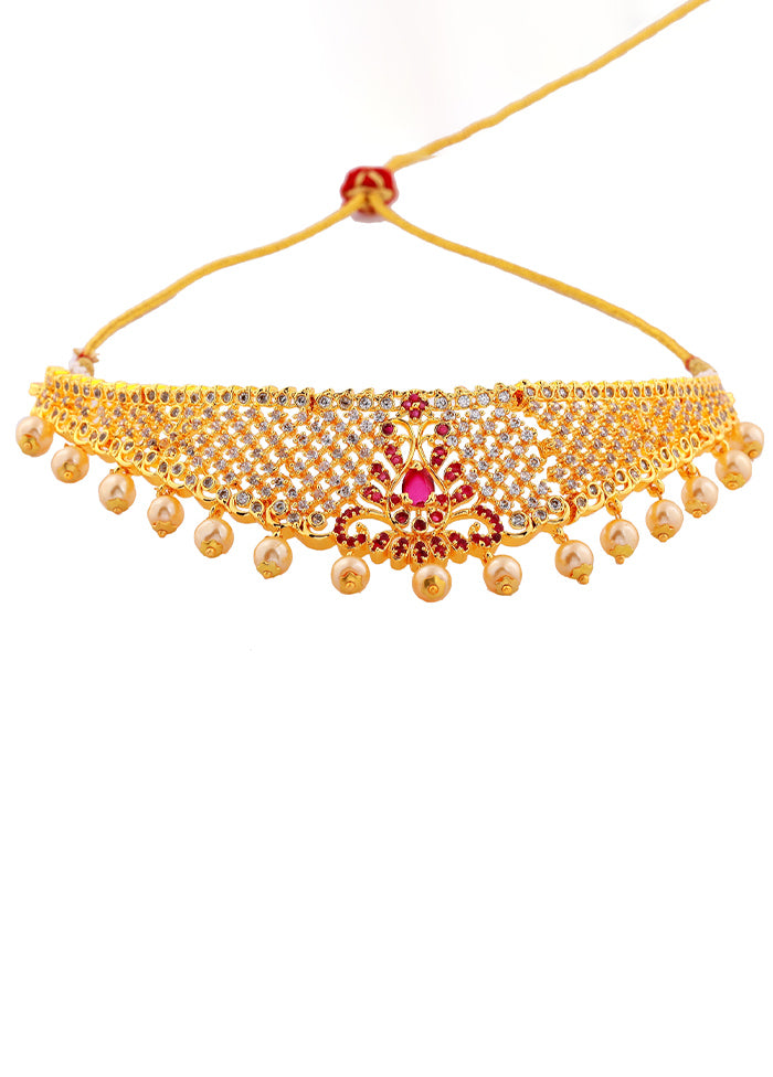 Gold Plated CZ Traditional Bridal Choker Set - Indian Silk House Agencies