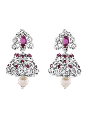 Rhodium Plated CZ Sparkling Jhumki Earrings - Indian Silk House Agencies