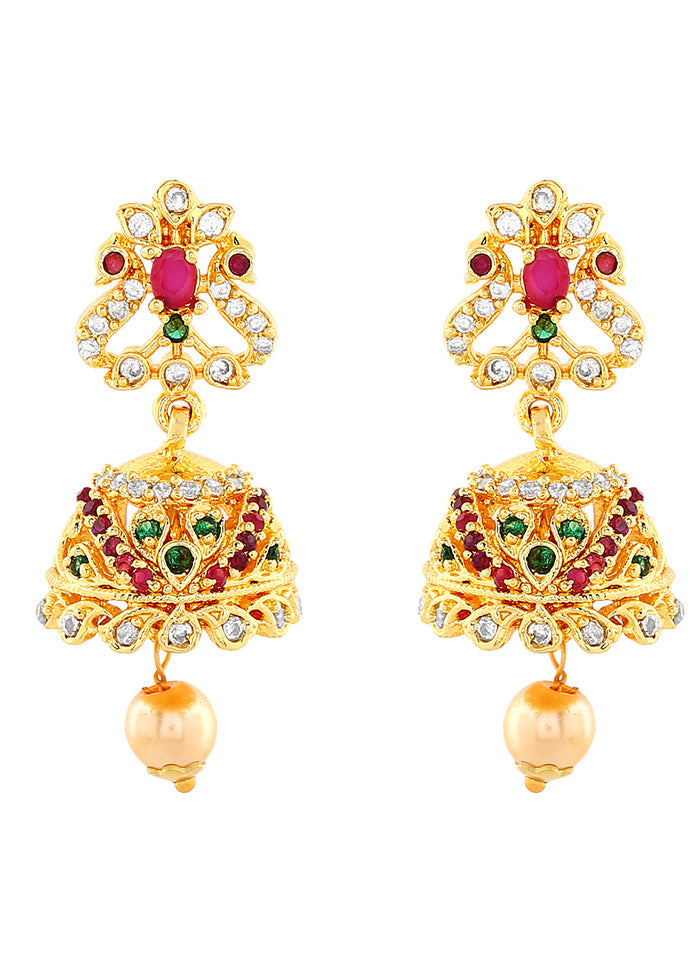Gold Plated CZ Arcadia Jhumki Earrings - Indian Silk House Agencies