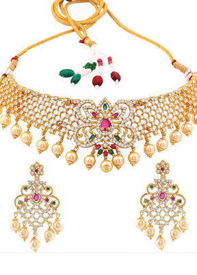 Gold Plated CZ Elegant Bridal Choker Necklace Set - Indian Silk House Agencies