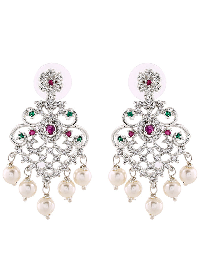 Rhodium Plated CZ Majestic Earrings - Indian Silk House Agencies