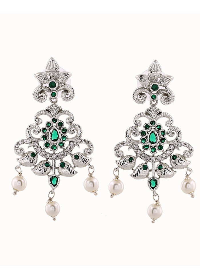 Rhodium Plated CZ Swirling Symphony Earrings - Indian Silk House Agencies