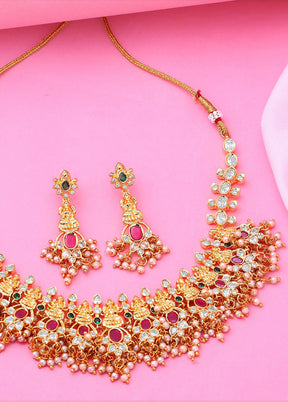 Gold Plated CZ Bridal Necklace Set - Indian Silk House Agencies