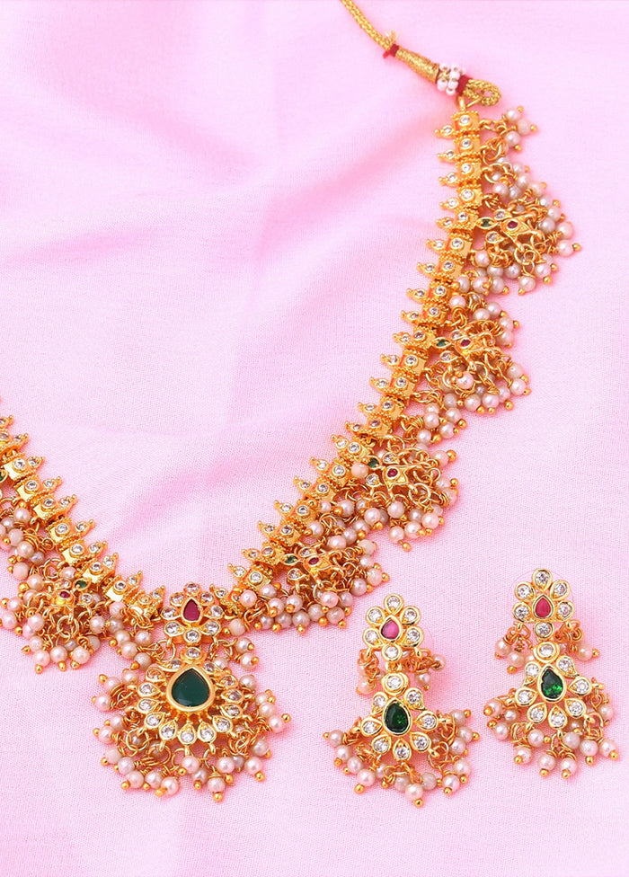 Gold Plated CZ Machilipatnam Bridal Necklace Set - Indian Silk House Agencies