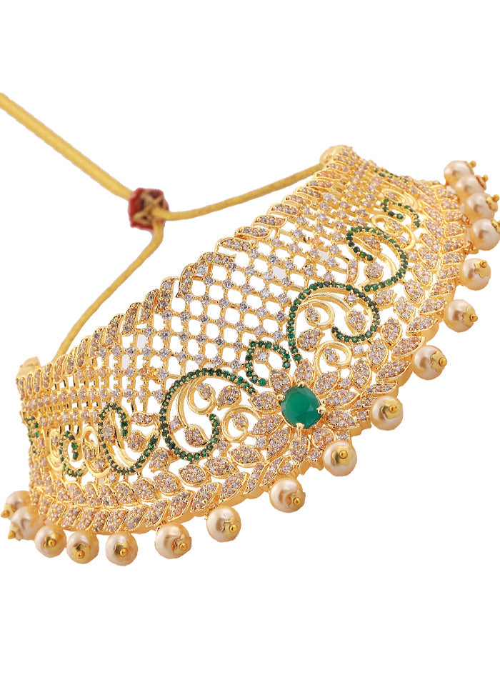Gold Plated CZ Grand Gorgeous Bridal Choker Set - Indian Silk House Agencies