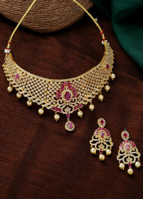 Gold Plated CZ Fascinating Bridal Choker Necklace Set - Indian Silk House Agencies