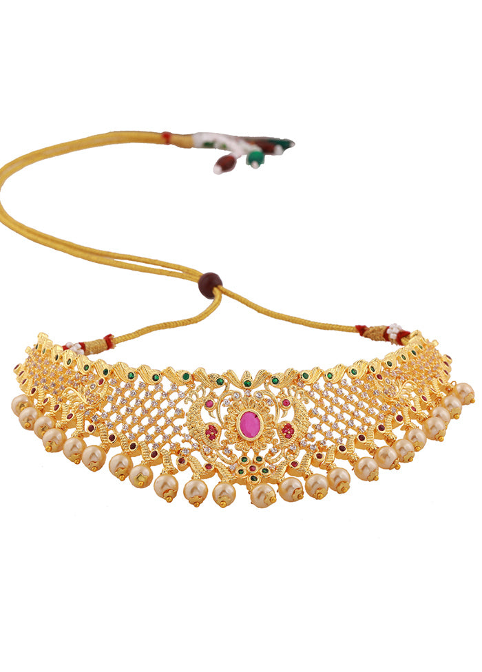 Gold Plated CZ Sleek Designer Bridal Choker Set - Indian Silk House Agencies