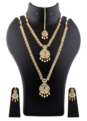 Gold Plated CZ Enchanting Bridal Necklace Set - Indian Silk House Agencies