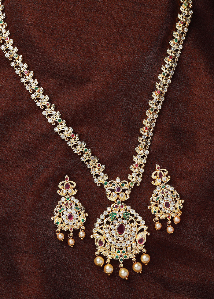 Gold Plated CZ Enchanting Bridal Necklace Set - Indian Silk House Agencies