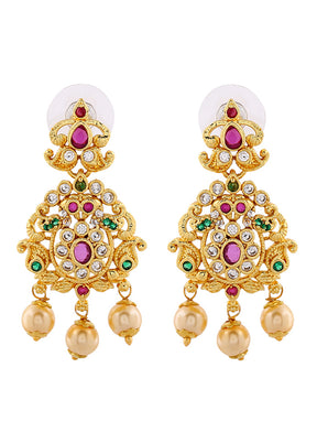 Gold Plated CZ Dazzling Drop Earrings - Indian Silk House Agencies