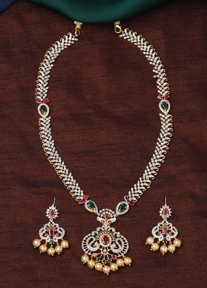 Gold Plated CZ Fascinating Bridal Necklace Set - Indian Silk House Agencies