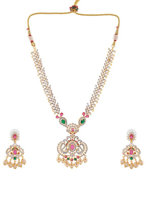 Gold Plated CZ Mayuri Traditional Bridal Necklace Set - Indian Silk House Agencies