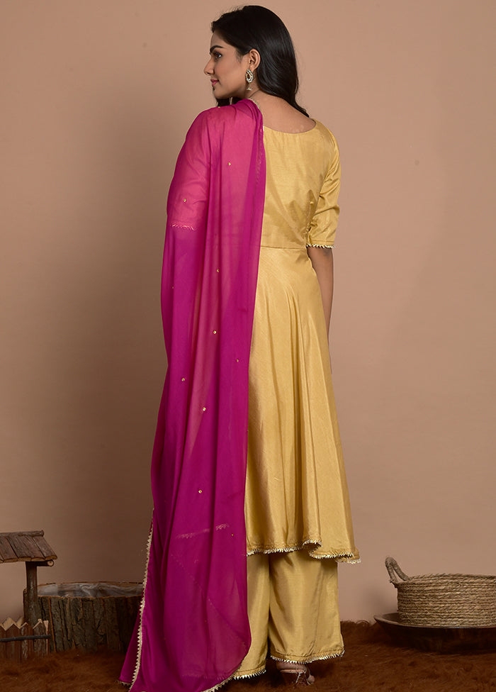 3 Pc Beige Georgette Suit Set With Dupatta VDRAN100090824 - Indian Silk House Agencies