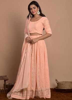 Peach Georgette Readymade Lehenga Set With Dupatta - Indian Silk House Agencies