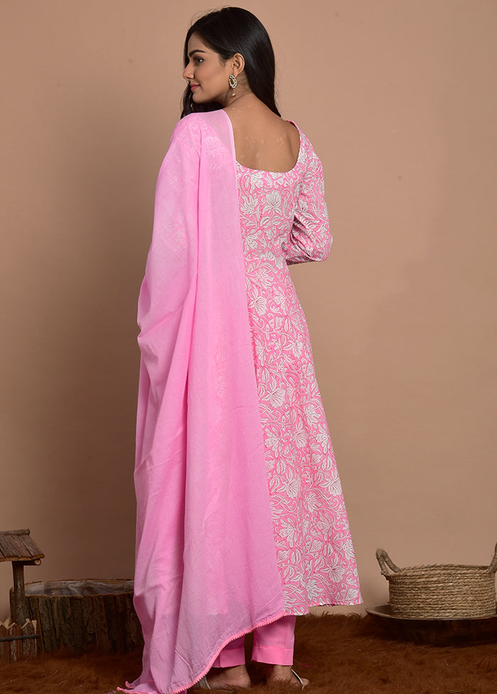 3 Pc Pink Cotton Suit Set With Dupatta VDRAN100090837 - Indian Silk House Agencies