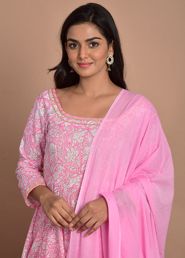 3 Pc Pink Cotton Suit Set With Dupatta VDRAN100090837 - Indian Silk House Agencies