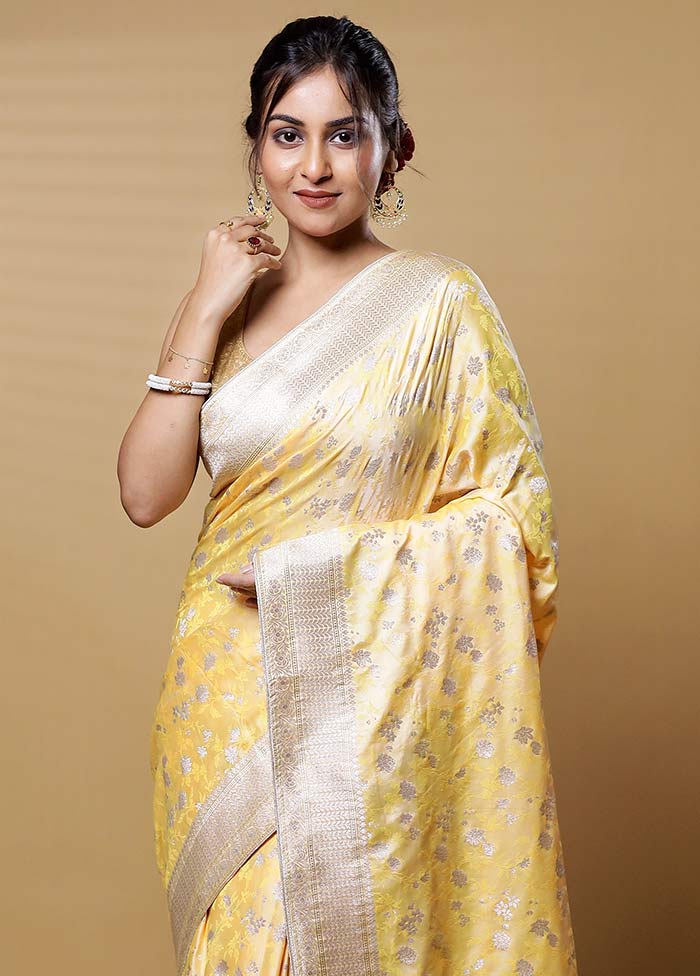 Yellow Dupion Silk Saree With Blouse Piece