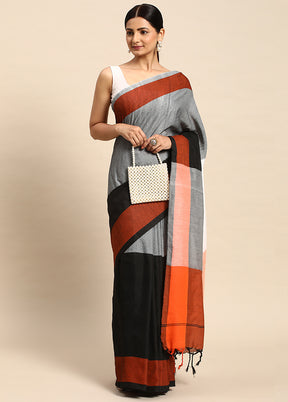 Grey Cotton Saree With Blouse Piece - Indian Silk House Agencies