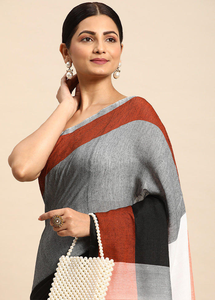 Grey Cotton Saree With Blouse Piece - Indian Silk House Agencies