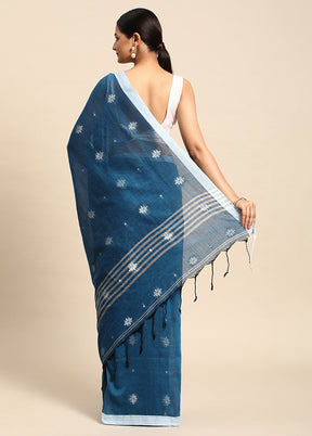 Blue Cotton Saree With Blouse Piece - Indian Silk House Agencies