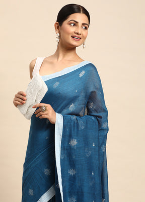 Blue Cotton Saree With Blouse Piece - Indian Silk House Agencies