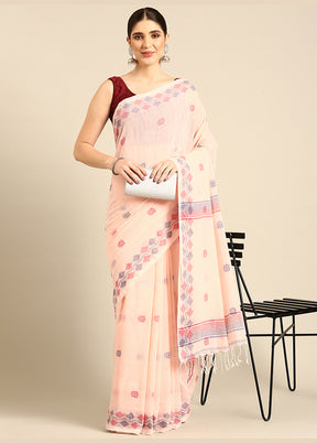 Peach Cotton Saree With Blouse Piece - Indian Silk House Agencies