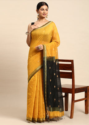 Yellow Dupion Silk Saree With Blouse Piece - Indian Silk House Agencies