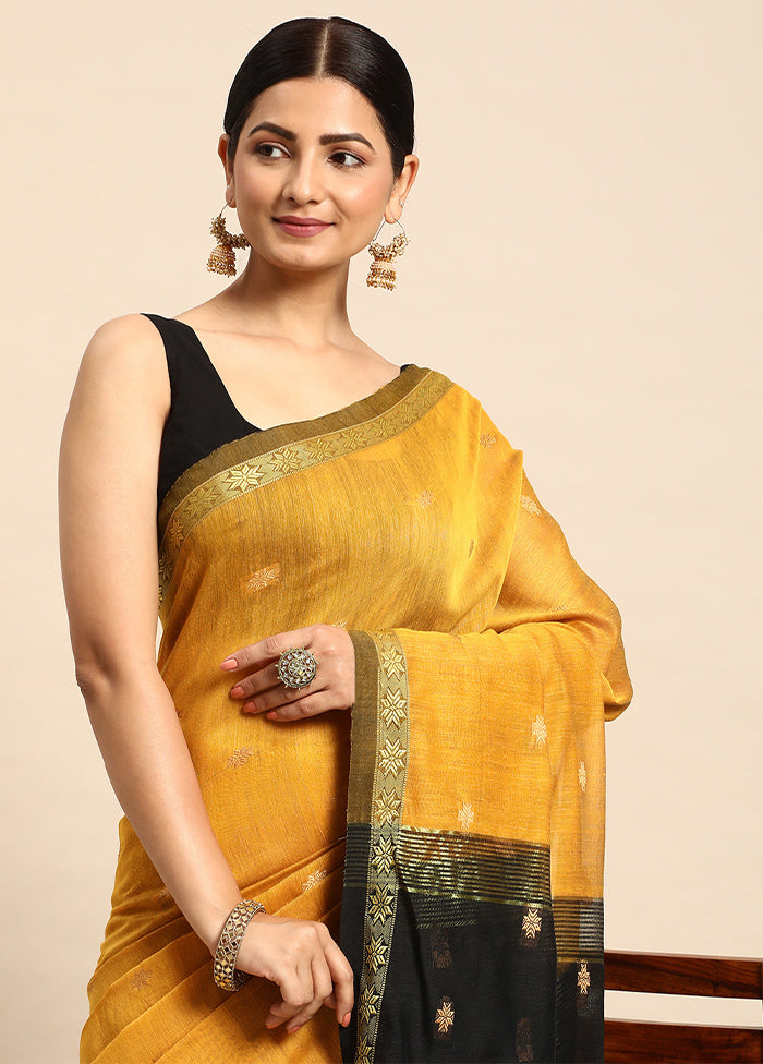 Yellow Dupion Silk Saree With Blouse Piece - Indian Silk House Agencies