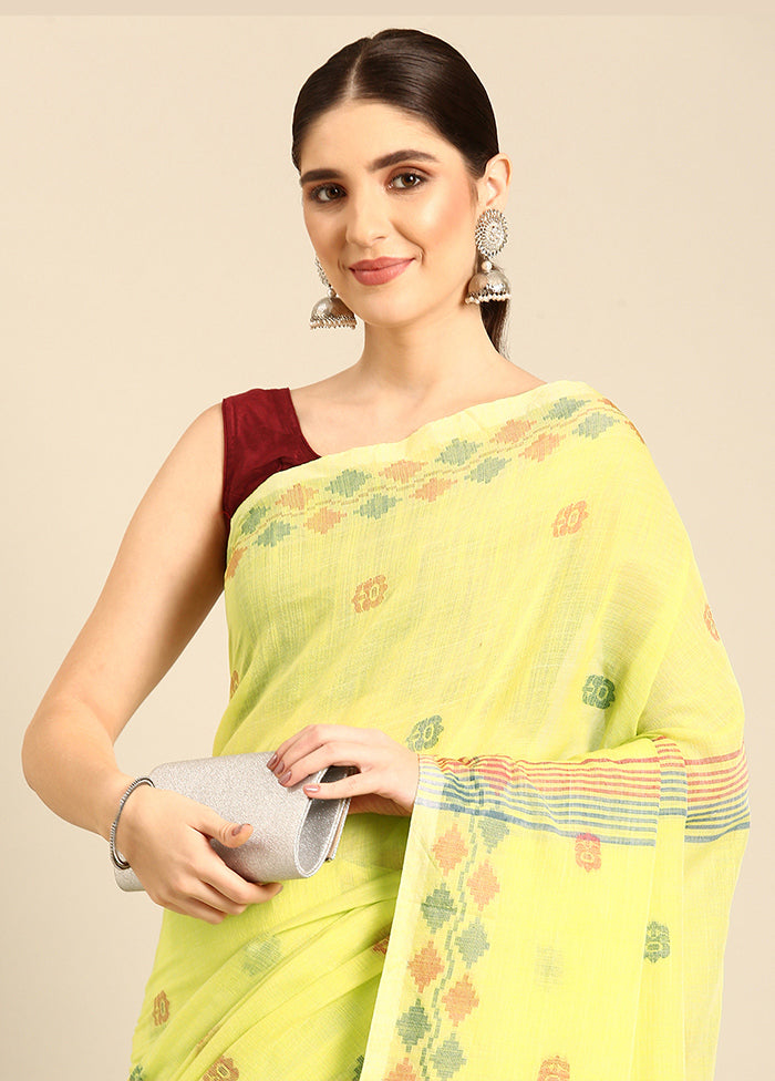 Lime Green Cotton Saree With Blouse Piece - Indian Silk House Agencies